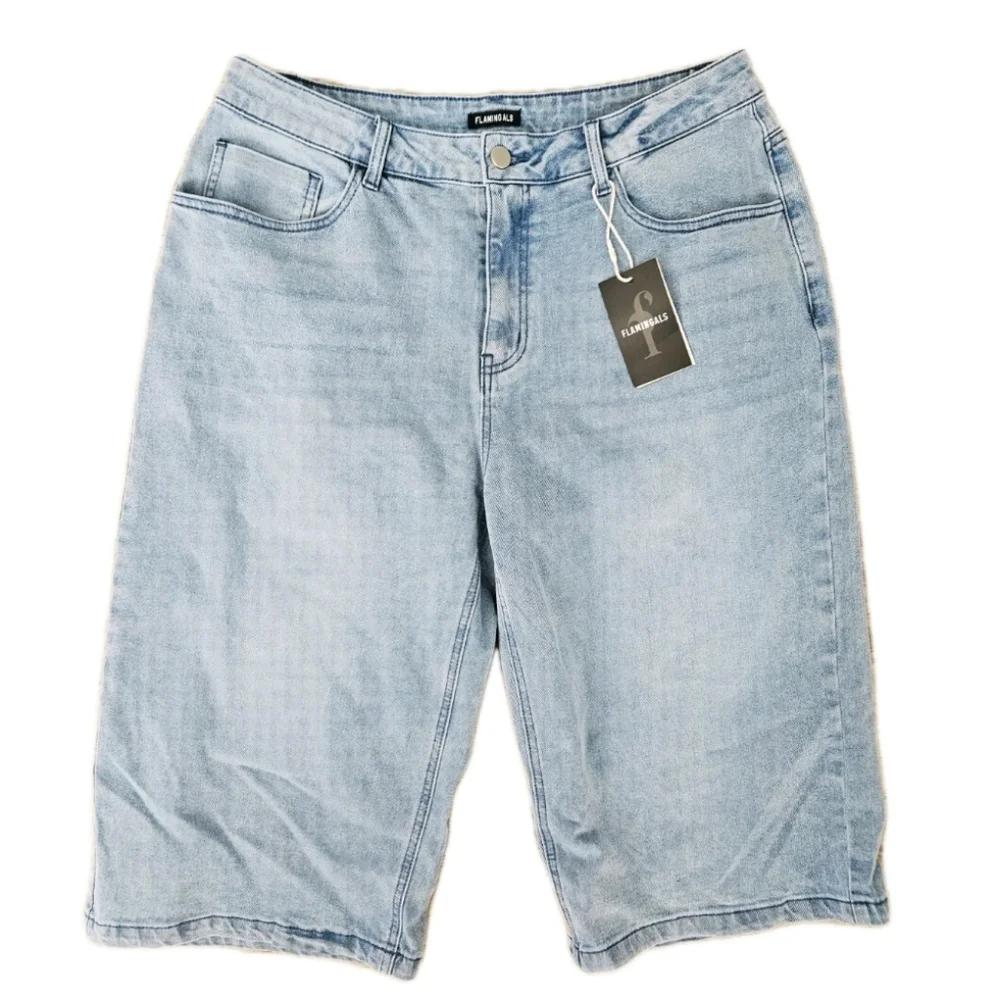 Women's Long Loose Fit Light Wash Denim Shorts Jorts Stretchy XL